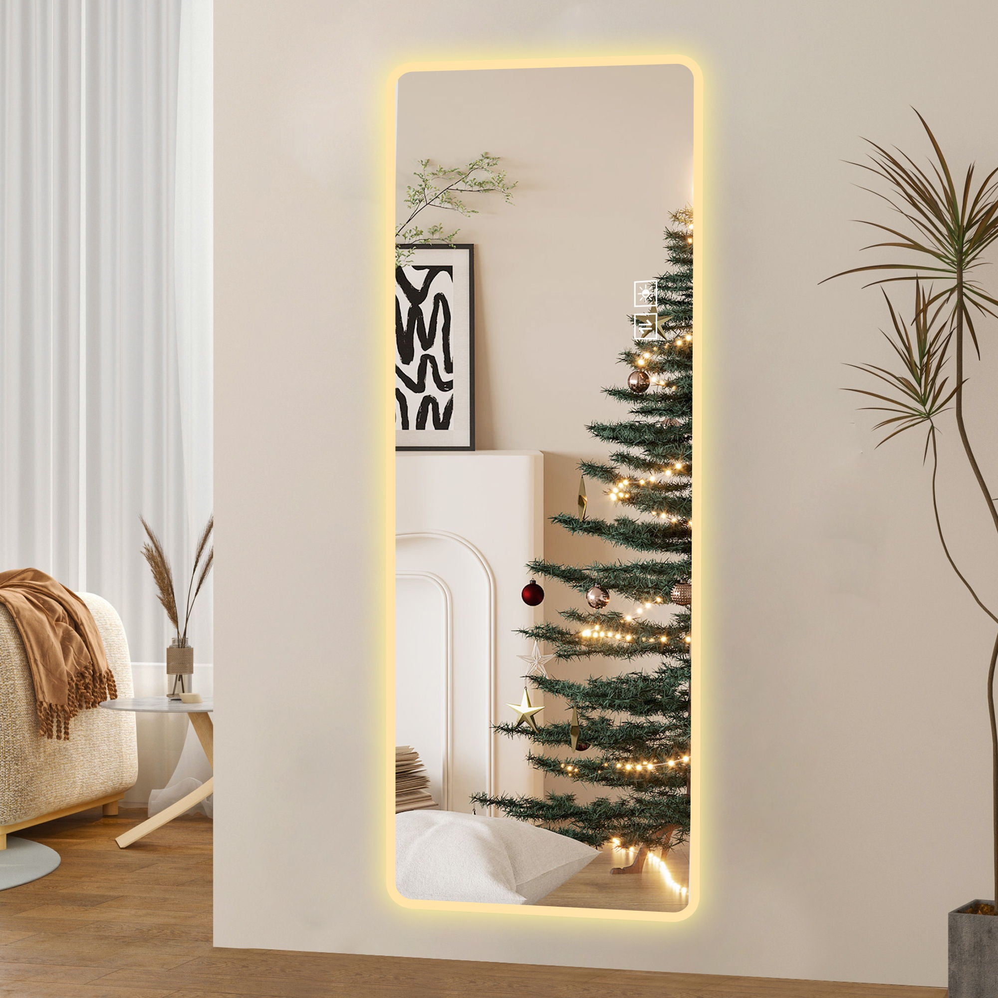 Full Length Mirror Lighted Vanity Body Mirror LED Mirror Wall-Mounted Mirror Big Size Rounded Corners, Bedroom, Living Room, Dressing Room, Hotel - Clear