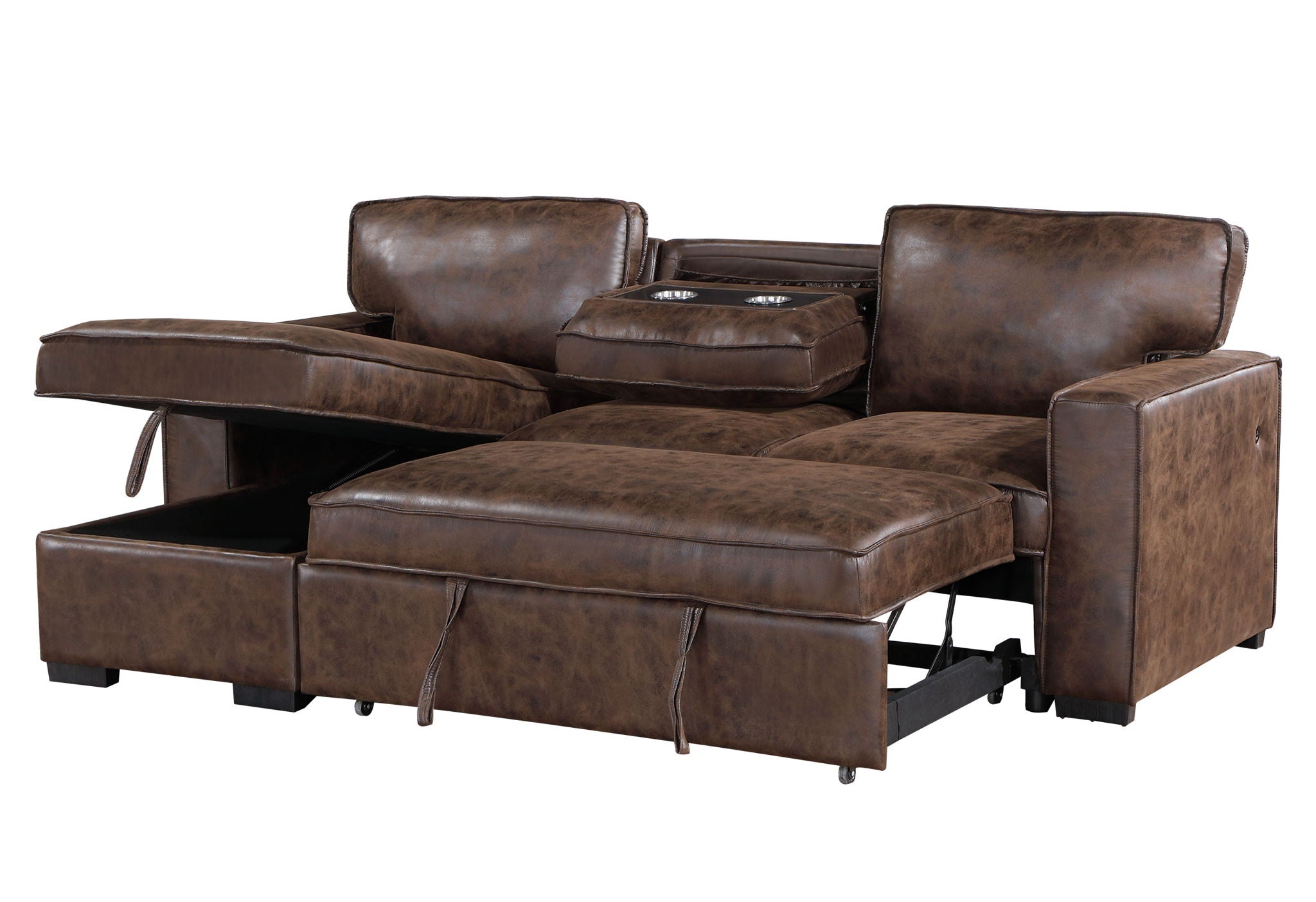 U0203 - Coffee Reversible Sofa Bed With USB - Dark Brown