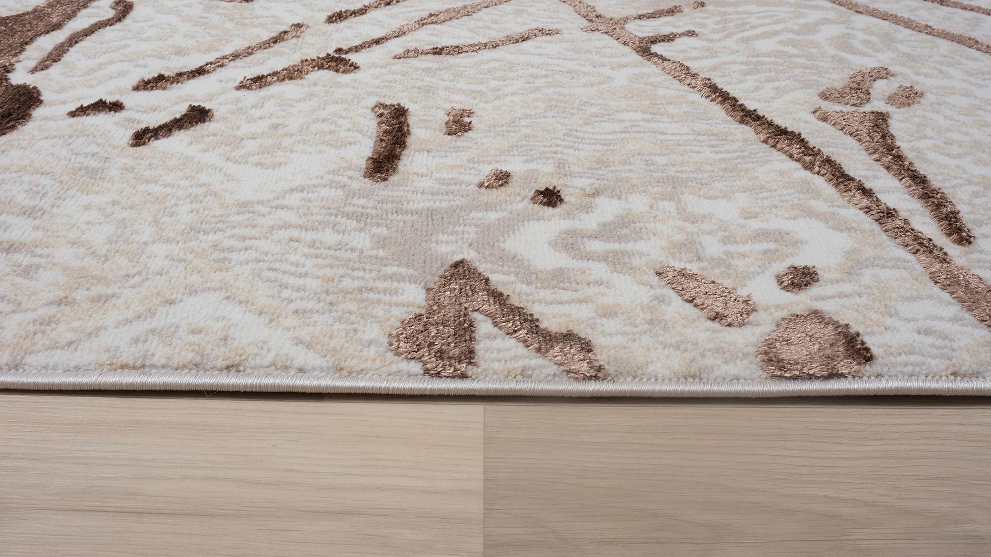 Shifra Luxury Area Rug in Beige and Gray with Bronze Abstract Design