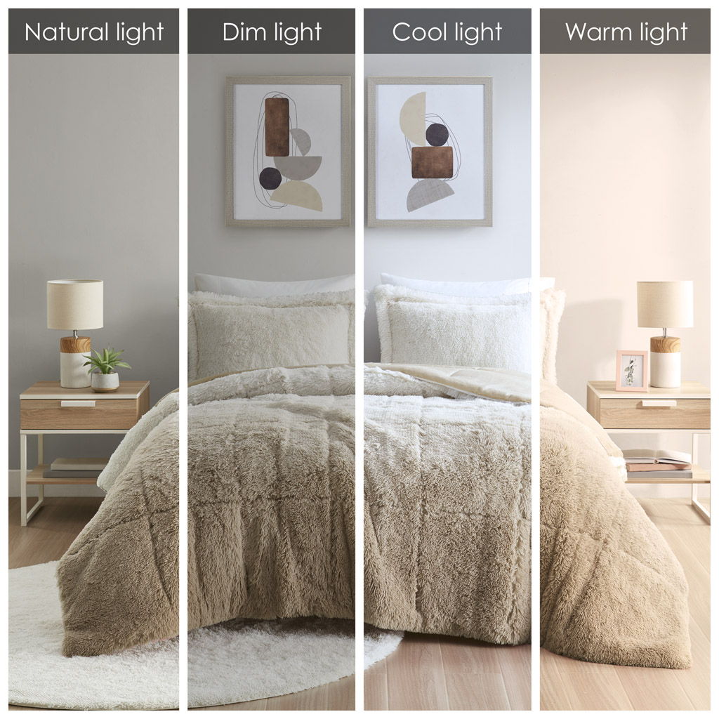 Brielle - Ombre Shaggy Long Fur Comforter Mini Set - Natural
