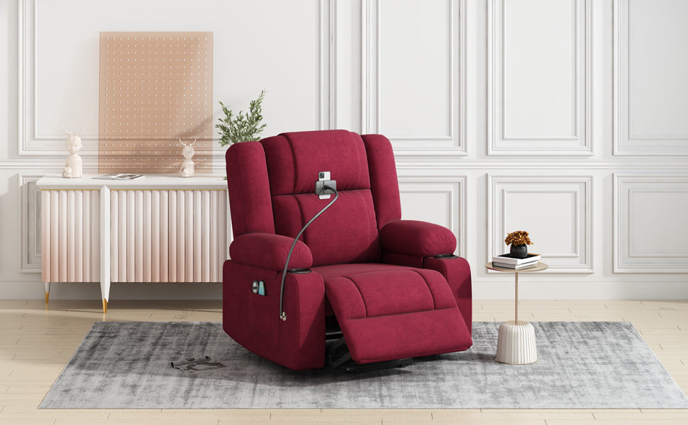 Power Lift Recliner Chair Electric Recliner for Elderly Recliner Chair with Massage and Heating Functions, Remote, Phone Holder Side Pockets and Cup Holders for Living Room, Red