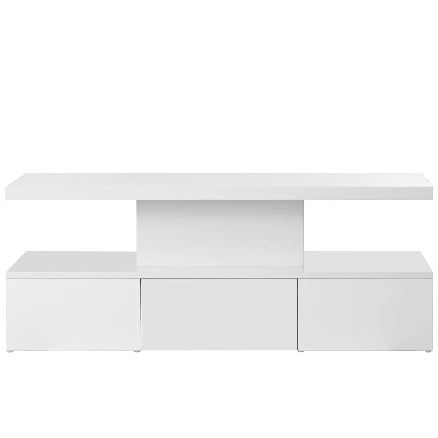 Modern Glossy Coffee Table With Drawer, 2-Tier Rectangle Center Table with LED lighting for Living room, 39.3''x19.6''x15.3'', White