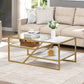 Golden Coffee Table with Storage Shelf, Tempered Glass Coffee Table with Metal Frame for Living Room&Bedroom