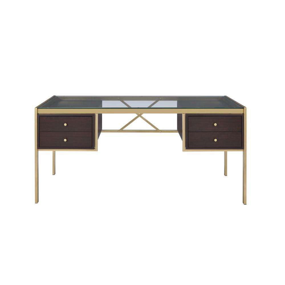 ACME Yumia Desk in Gold & Clear Glass