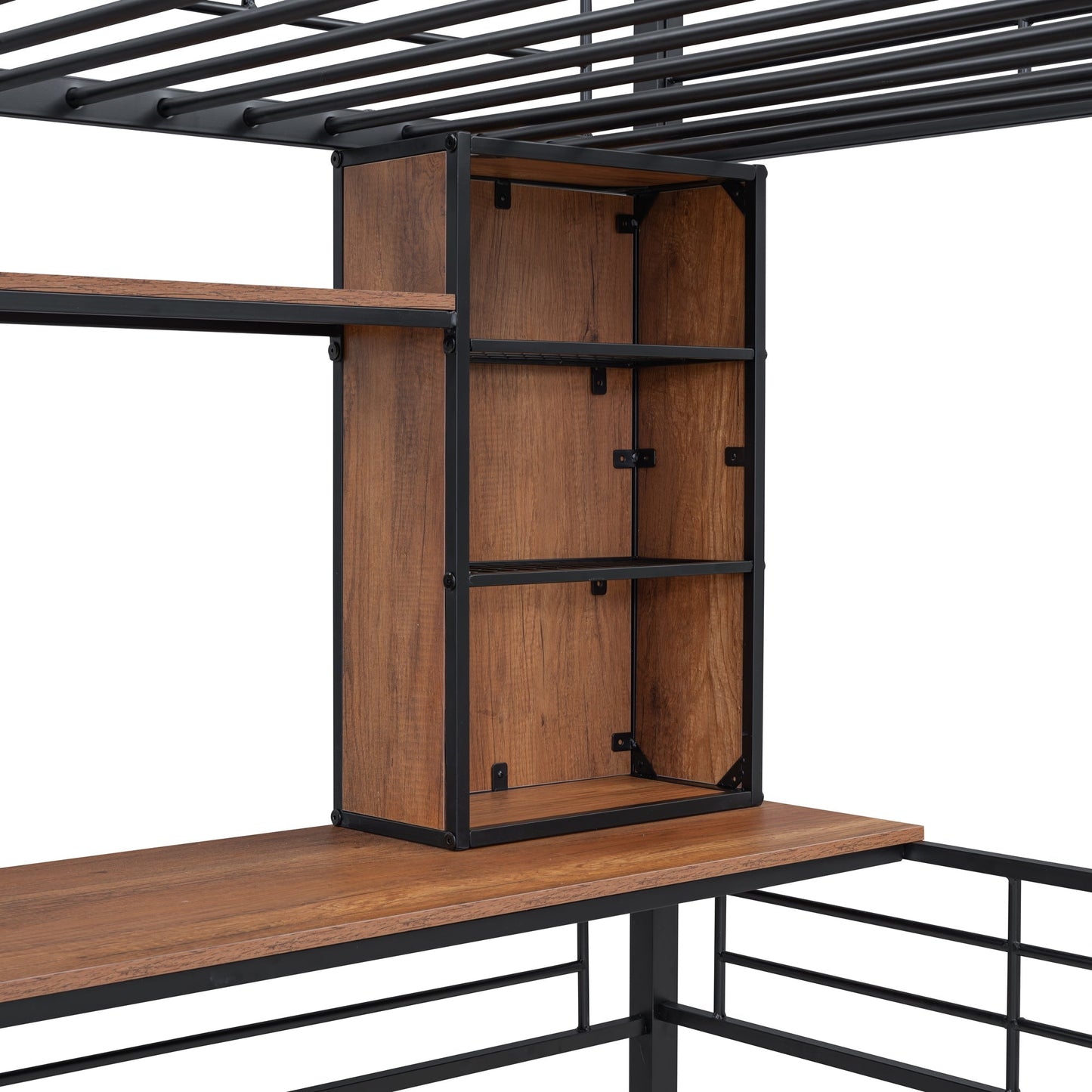 Twin Size Loft Bed with Desk and Shelf , Loft Bed with Ladder,Twin,Black