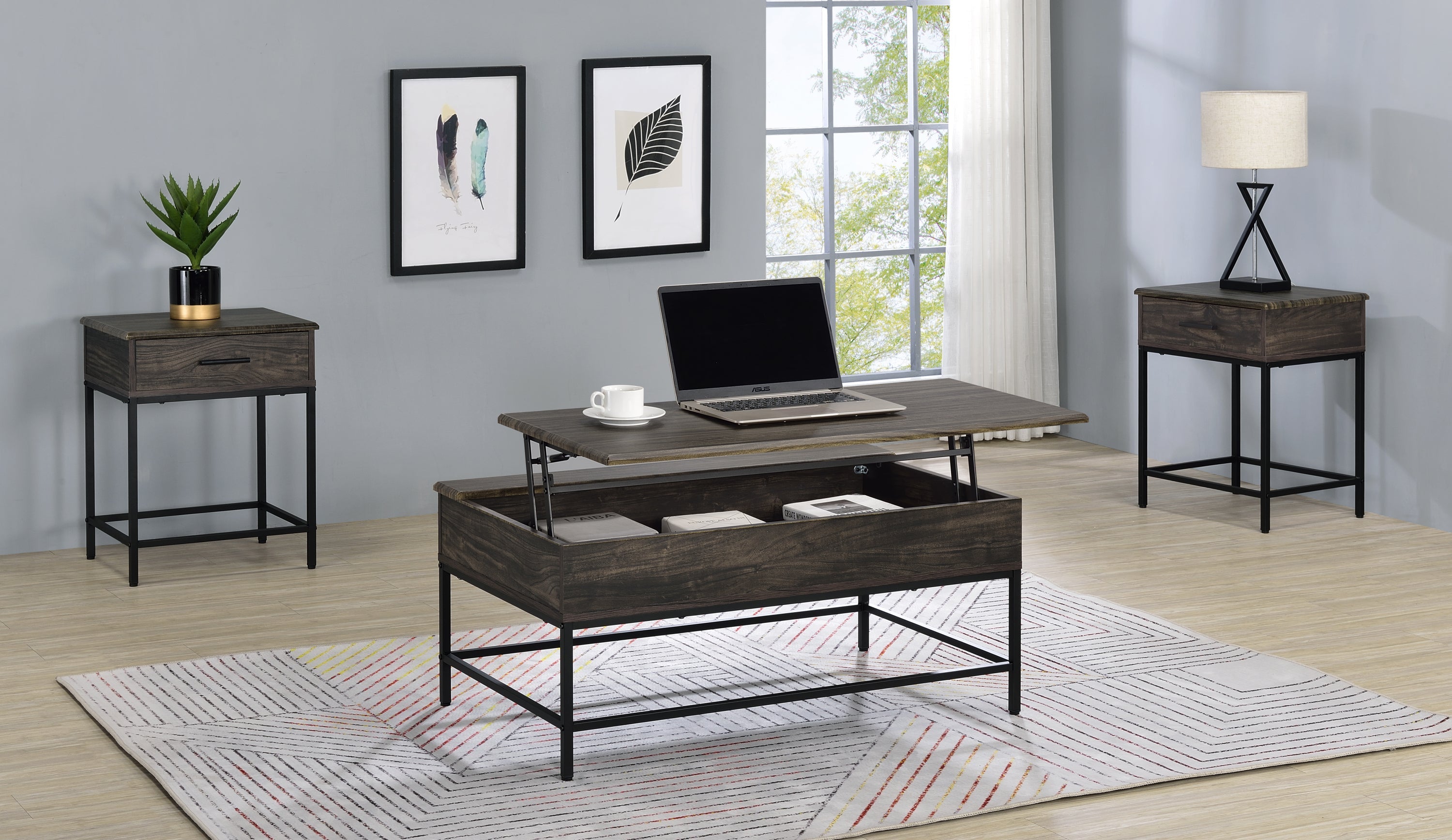 Cliff 3 Piece Brown Lift Top Coffee and End Table Set