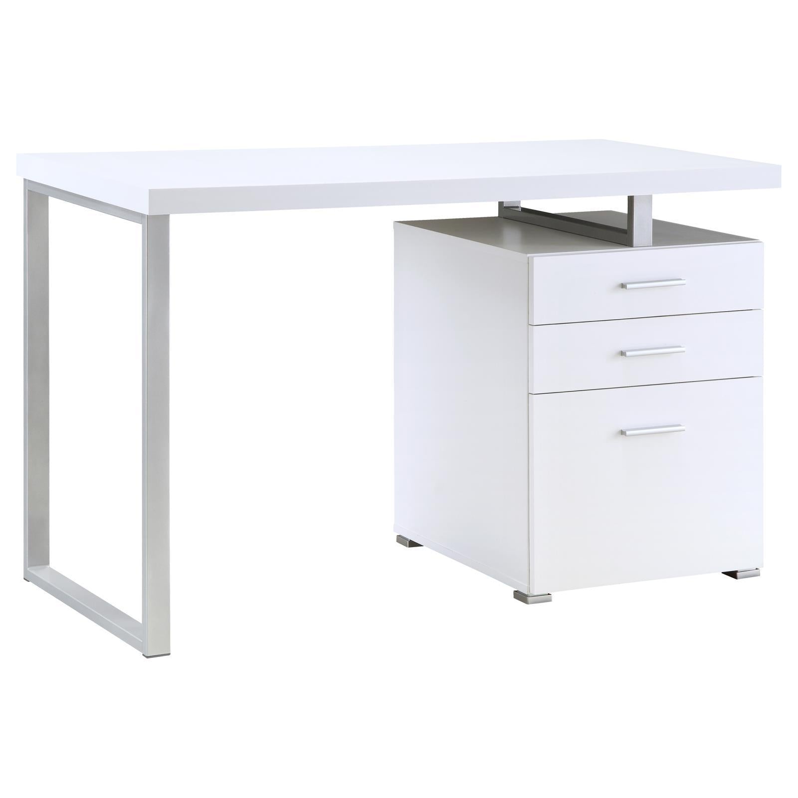 White 3-drawer Reversible Office Desk