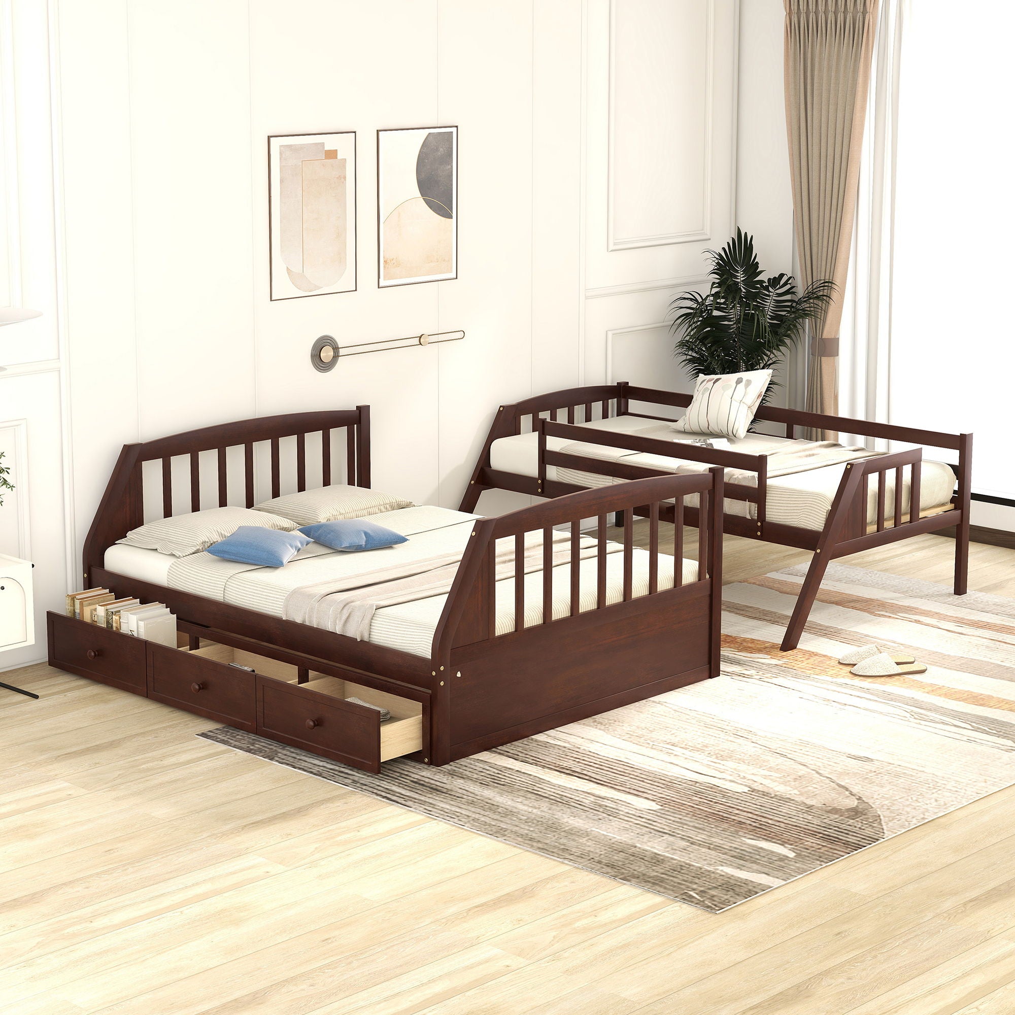 Bunk Bed With Drawers, Ladder And Storage Staircase