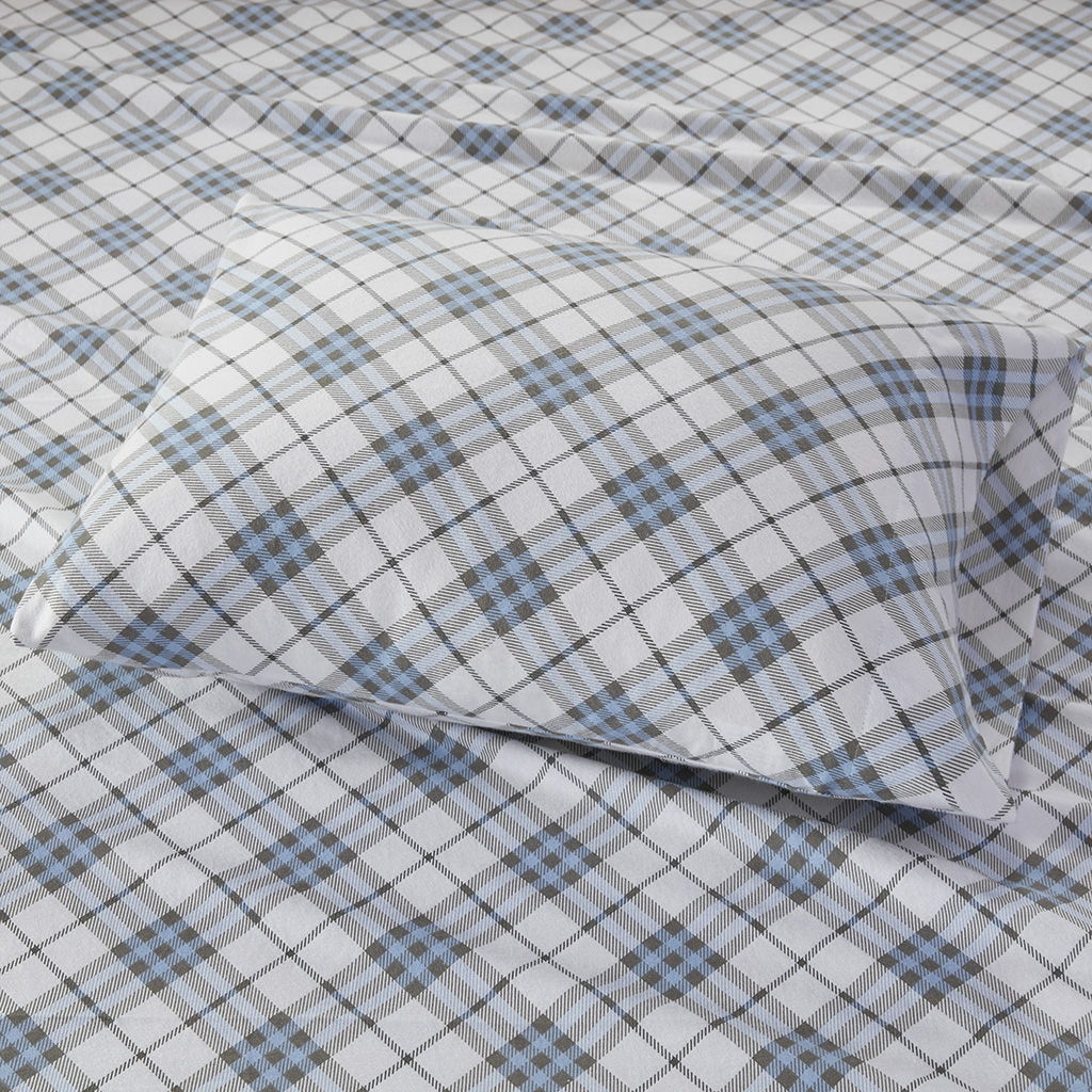 Cozy Flannel - California King Sheet Set - Blue Plaid
