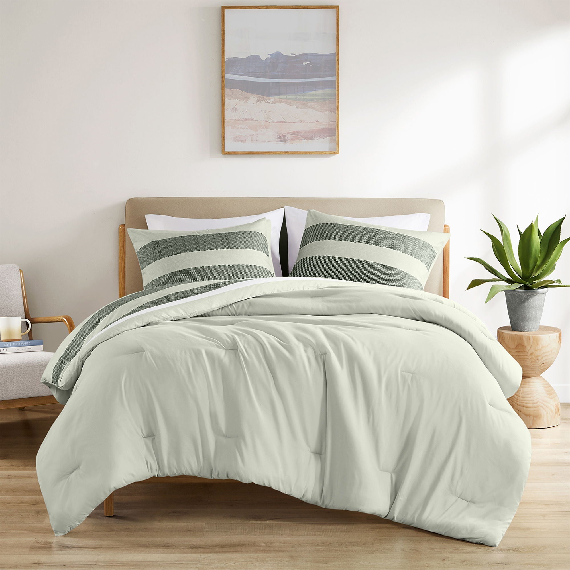 Blais - King Stripe Textured Print Comforter Set - Sage