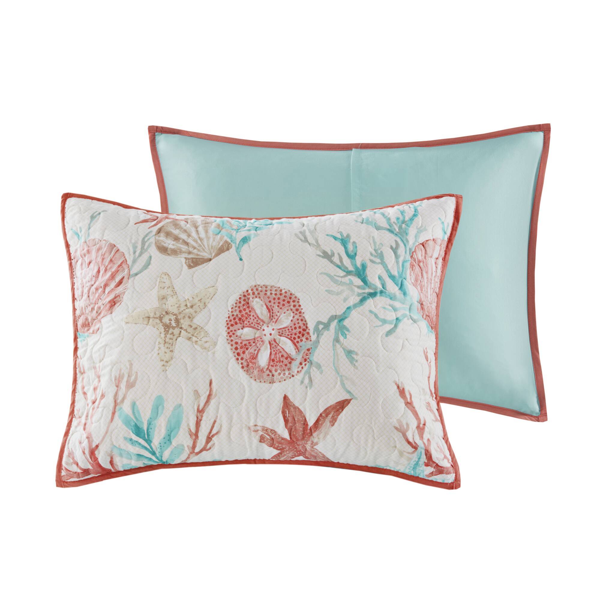 Pebble Beach - King 6 Piece Reversible Coverlet Set - Coral