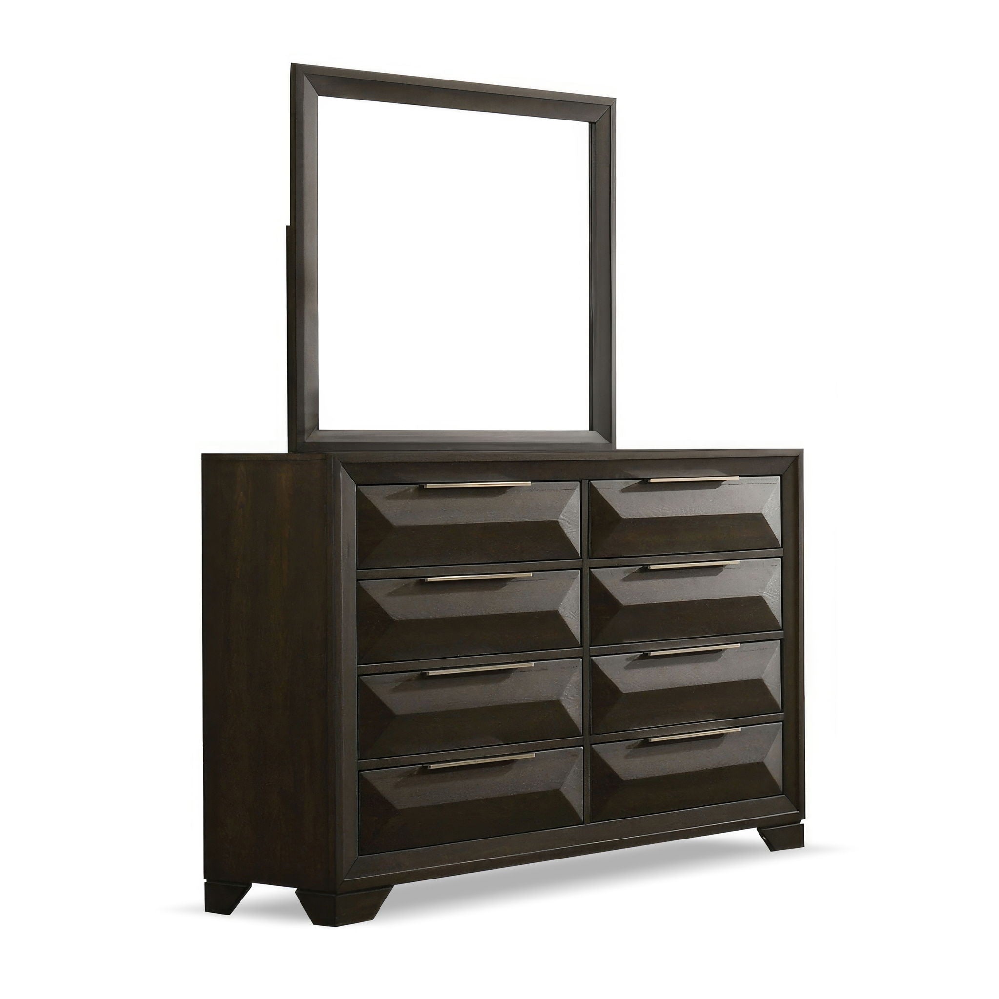 Dresser With Mirror Beveled Bracket Feet Handles 8 Drawers - Espresso
