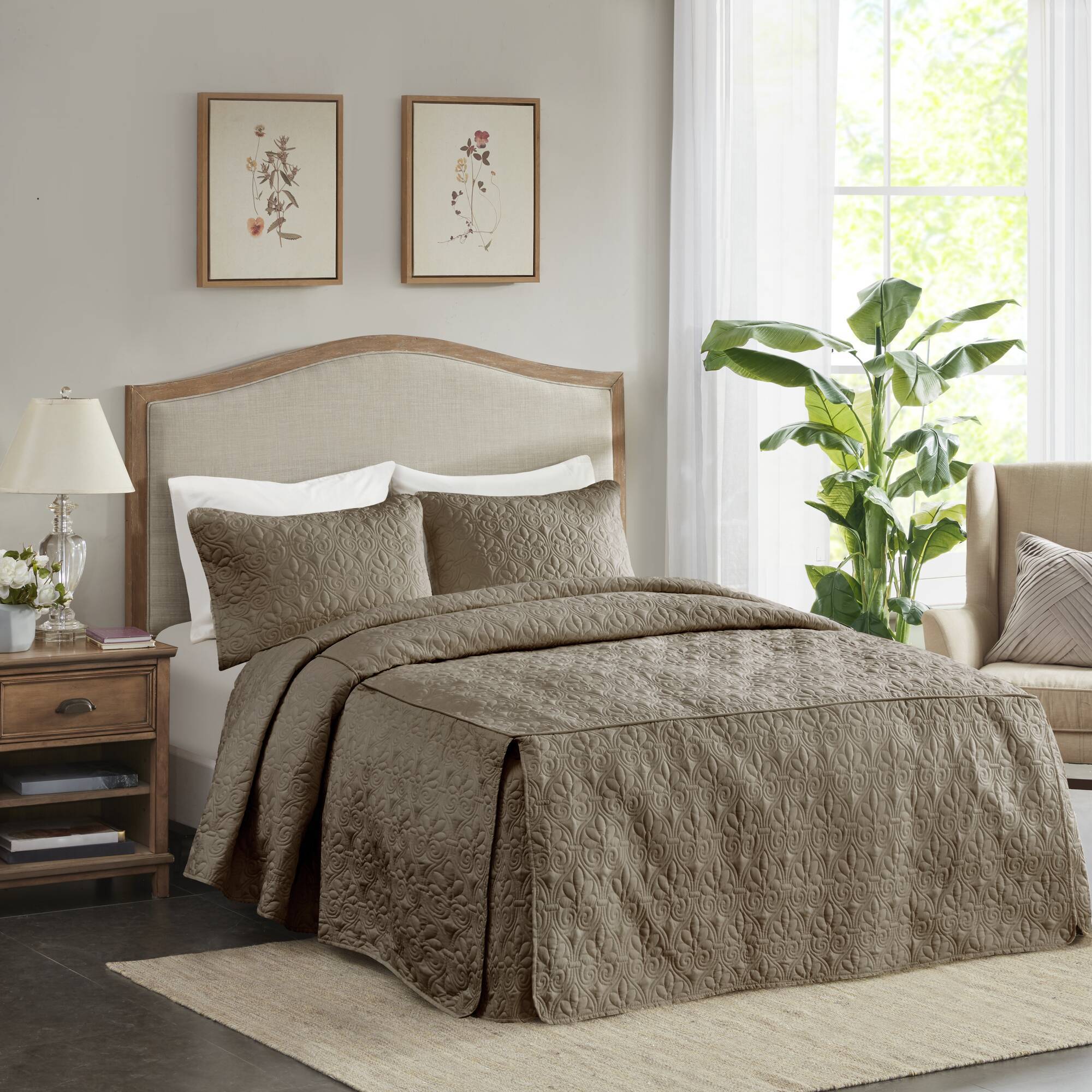 Quebec - Queen Fitted Bedspread (Set of 3) - Khaki