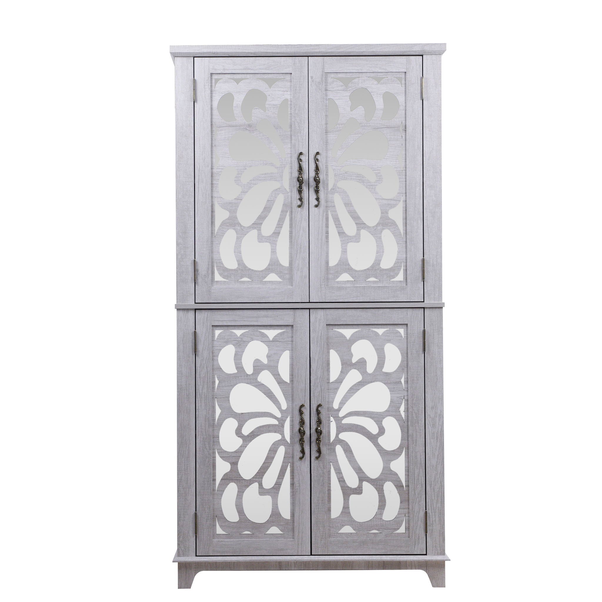 Modern Sideboard Buffet With 4 Mirrored Doors, Adjustable Shelves