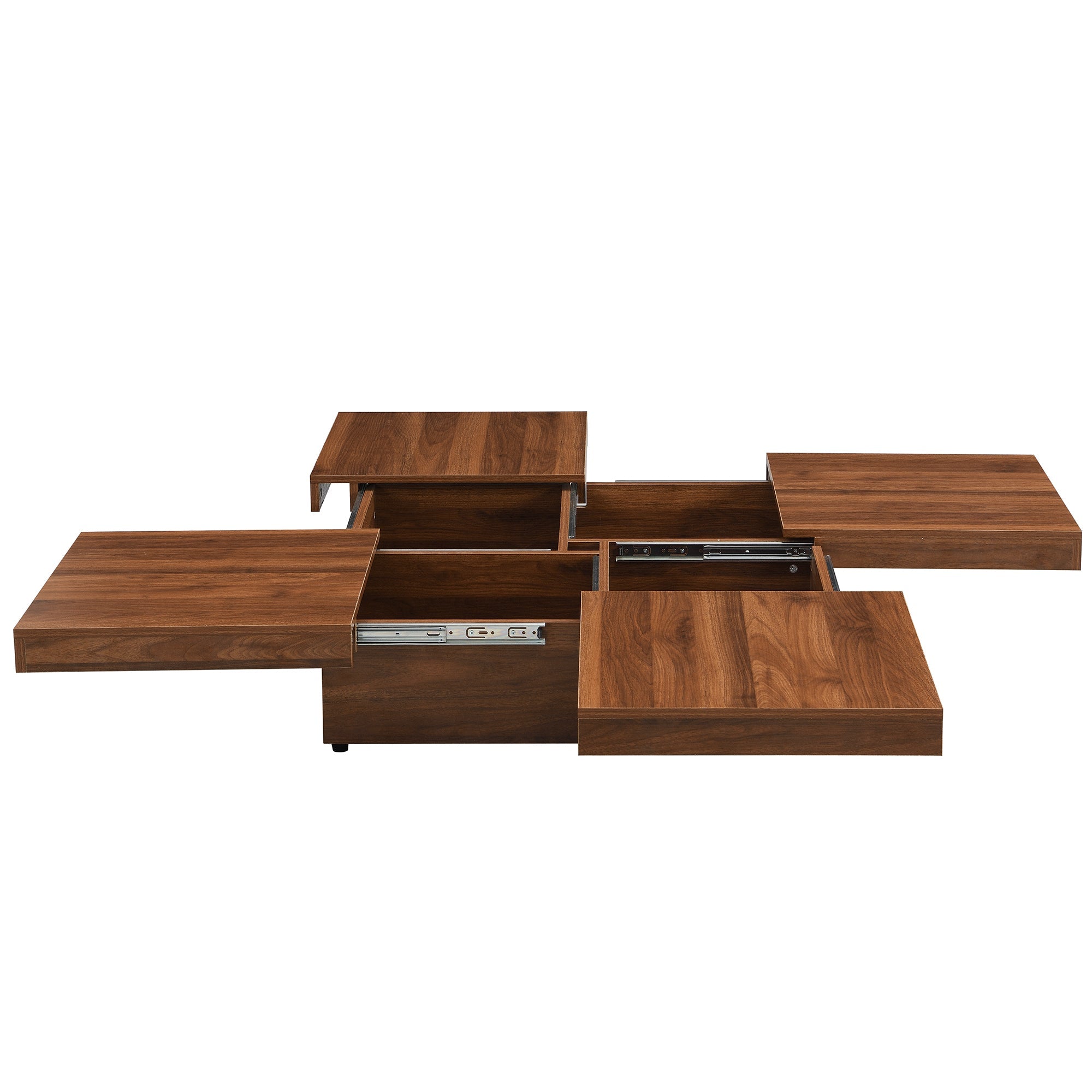 Square Marble Veneer Coffee Table Sliding Top with Storage in Walnut 39.4''