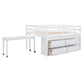 Full Size Loft Bed with Retractable Writing Desk and 4 Drawers, Wooden Loft Bed with Lateral Portable Desk and Shelves, White