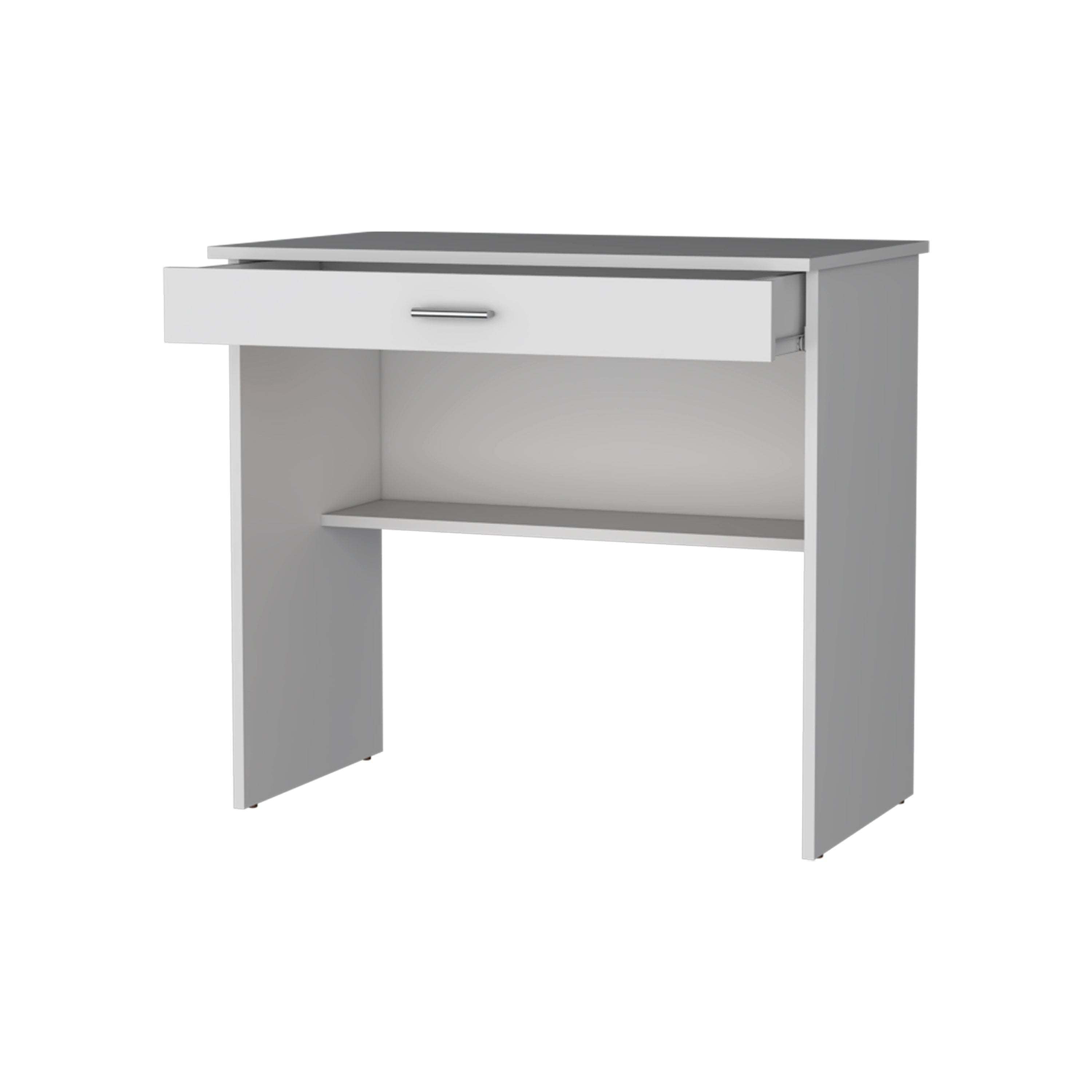 Chloe White Storage Desk with Drawer and Shelf