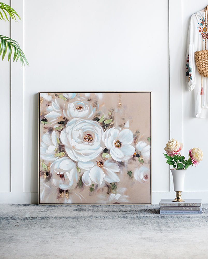 36" x 36" Square Framed Wall Art Flower Canvas Print, Home Decor for Living Room Kitchen Foyer Office