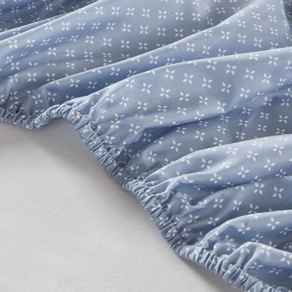 Luna - Floral Queen Comforter Set With Bed Sheets - Blue