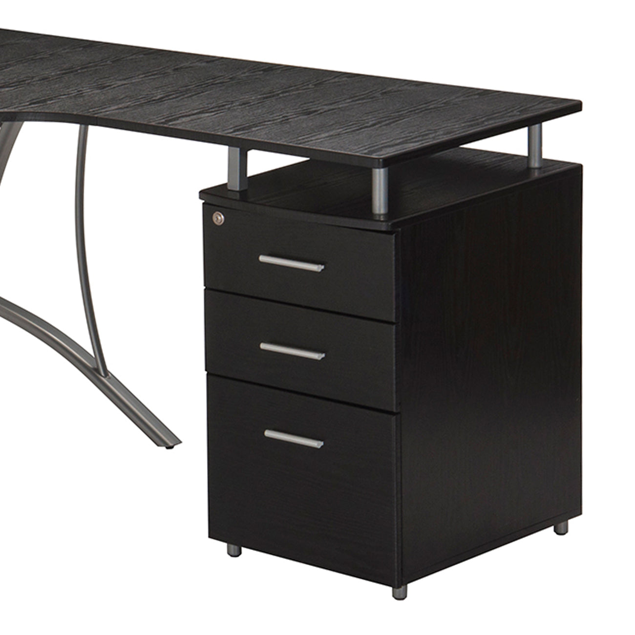 Techni Mobili Modern L- Shaped Computer Desk with File Cabinet and Storage, Espresso