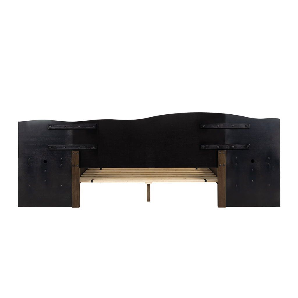 Clark - Queen Platform Bed Frame With Live-Edge Headboard And Built-In Nightstands / Drawers - Dark Brown