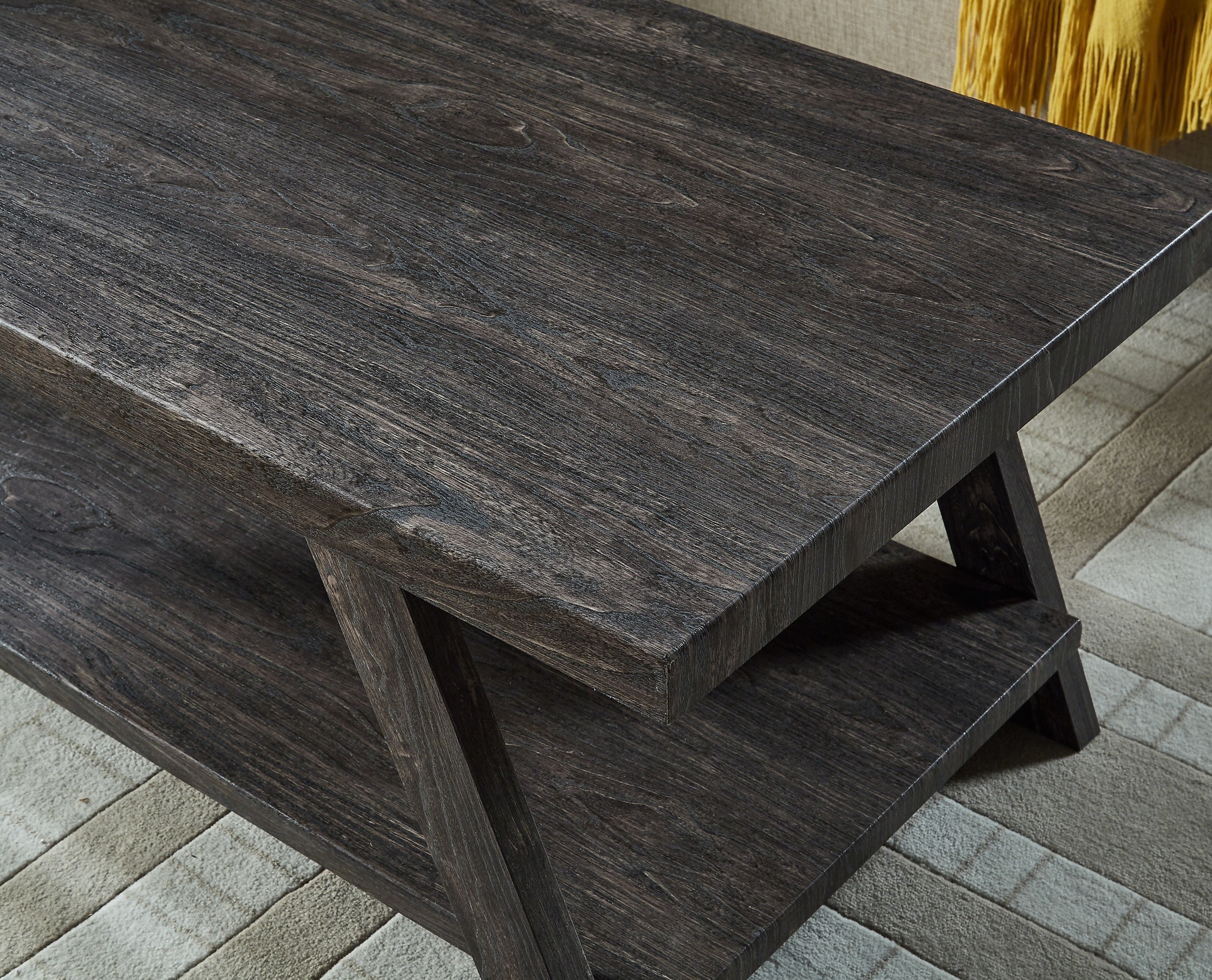 Athens Contemporary Replicated Wood Shelf Coffee Table in Charcoal Finish