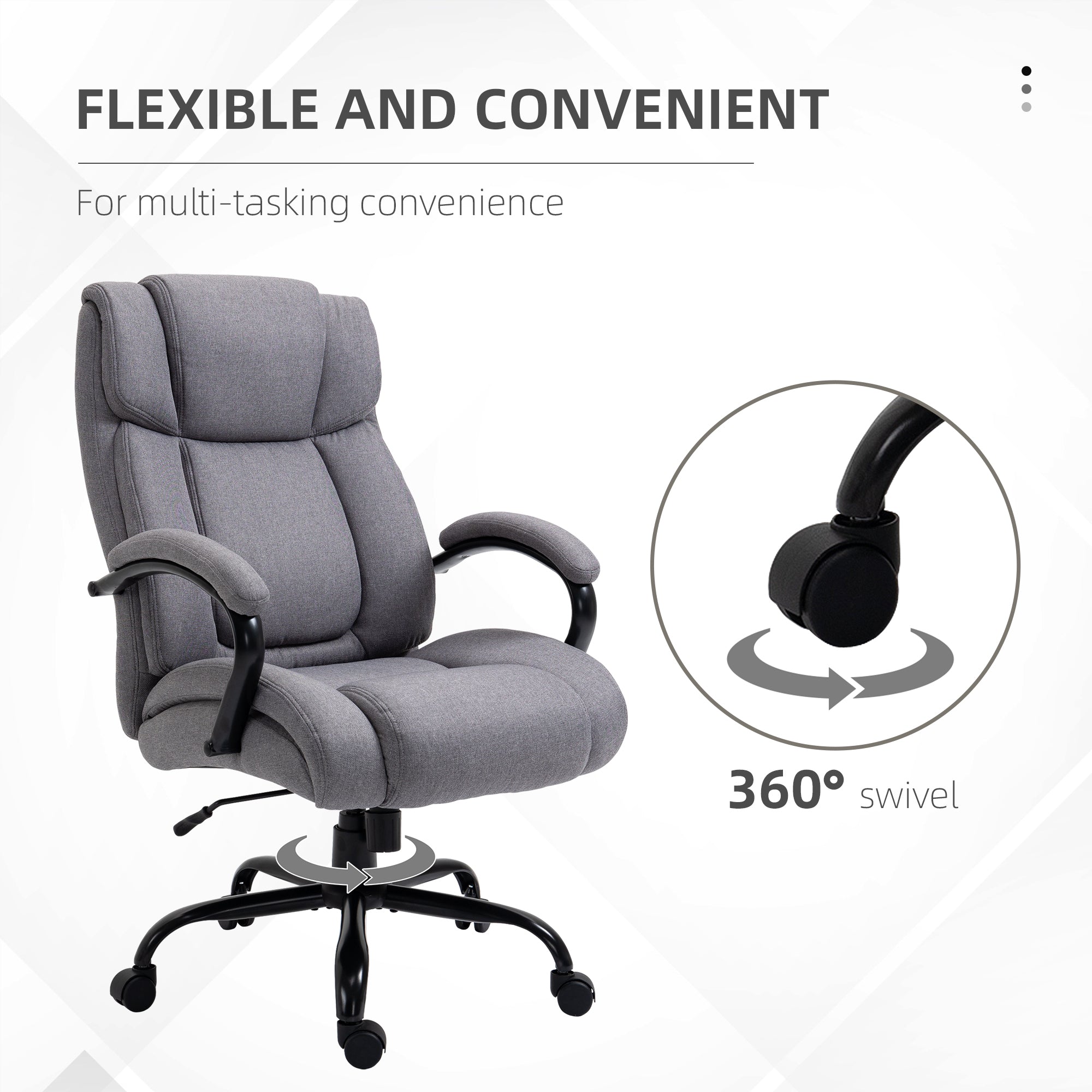 High Back Big and Tall Executive Office Chair 484lbs with Wide Seat, Computer Desk Chair with Linen Fabric, Adjustable Height, Swivel Wheels, Light Grey