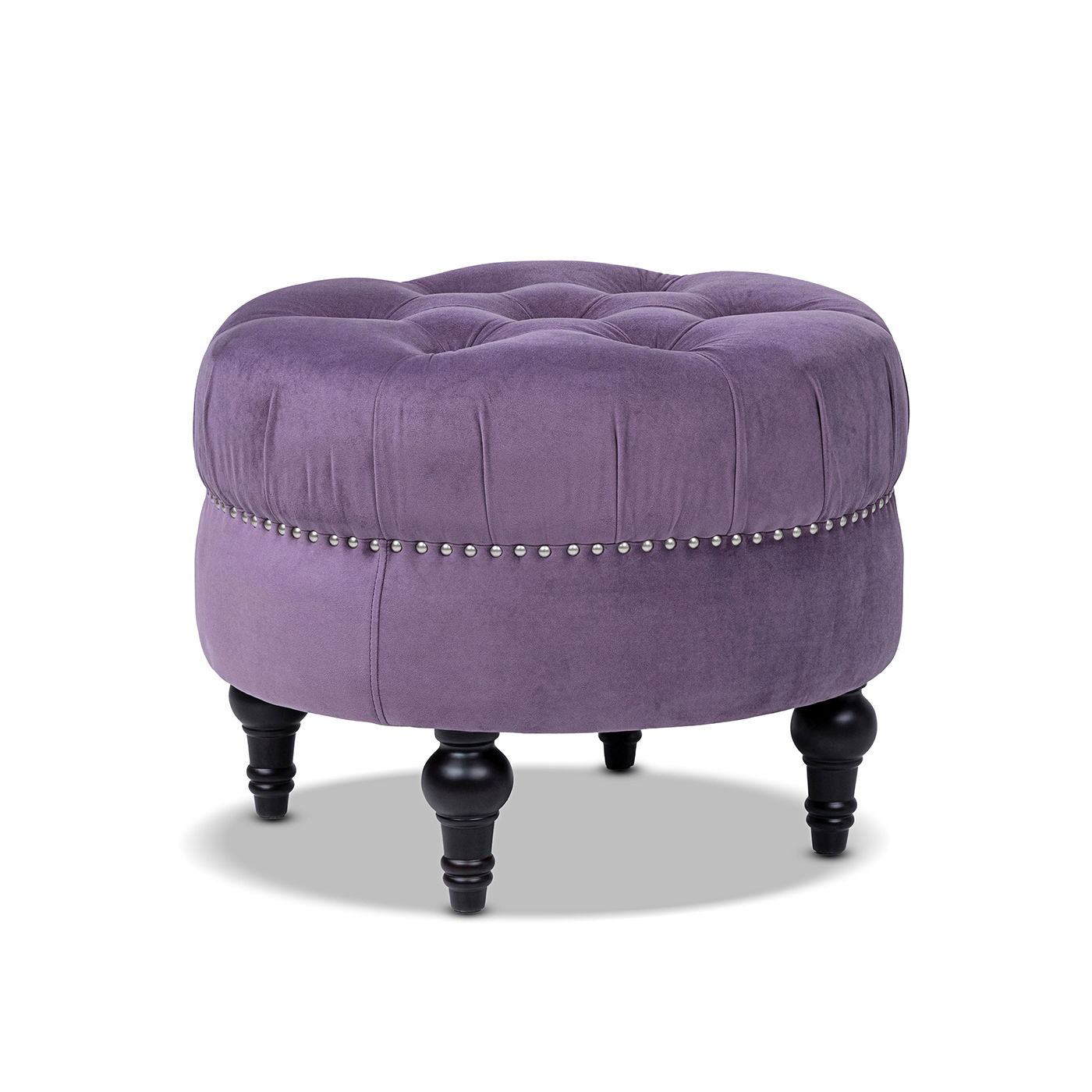 Dawn - Tufted Round Ottoman Nailhead Accents - Purple