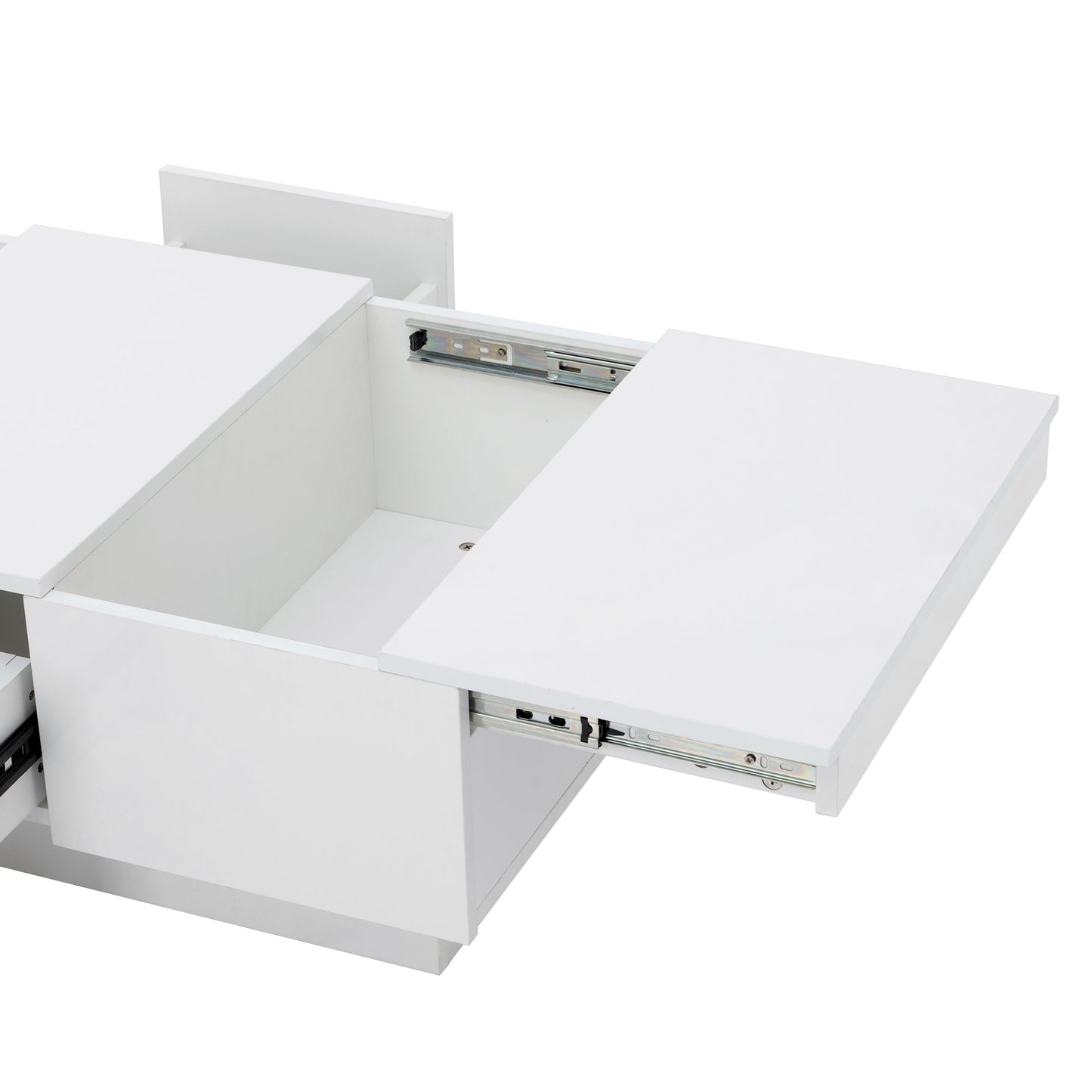 Coffee Table with 2 large Hidden Storage Compartment, Extendable Cocktail Table with 2 Drawers, High-gloss Center Table with Sliding Top for Living Room, 39.3"x21.6", White