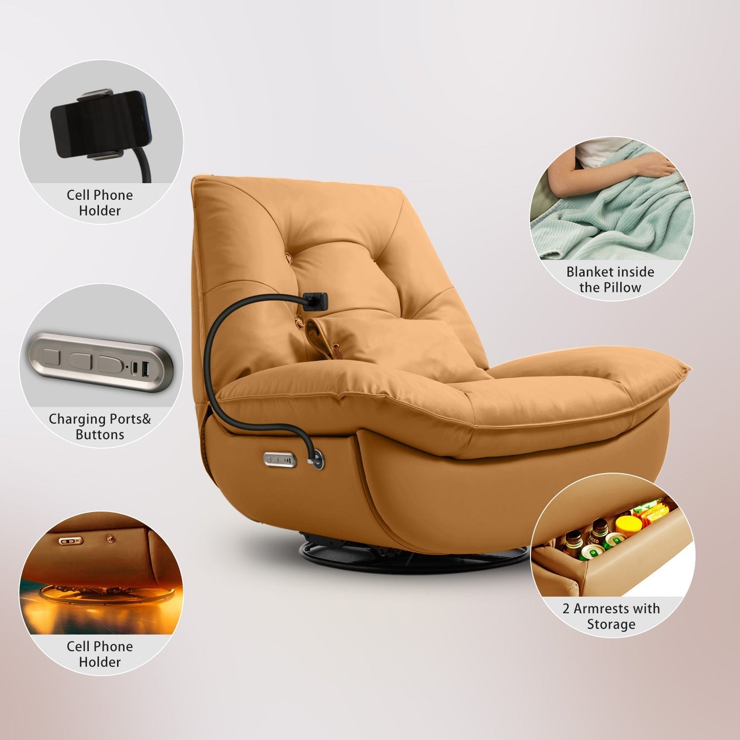 smart multifunction recliner chair electric yellow