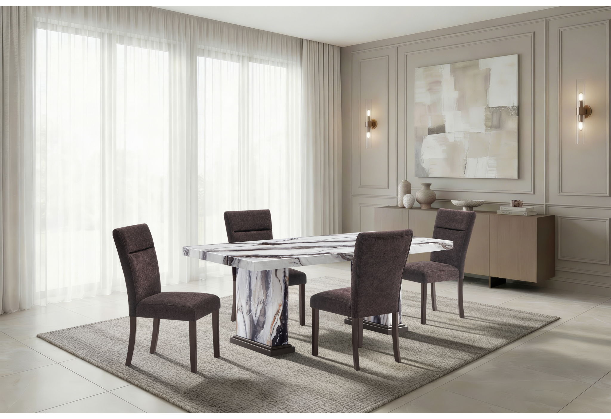 D8030 - Dining Table With 2 Storage Drawers And 1 Storage Door - Black / Brown