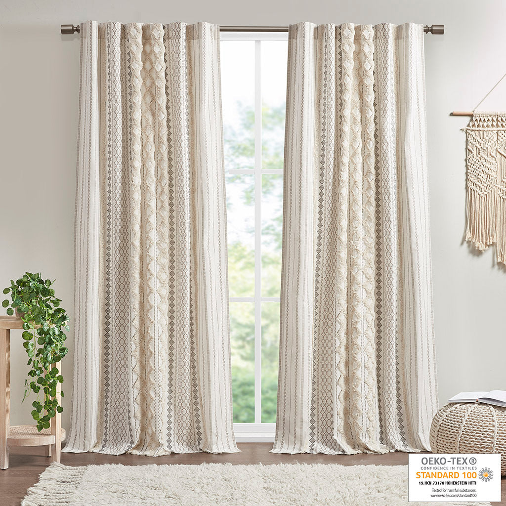 Cotton Printed Curtain Panel with Chenille Stripe and Lining