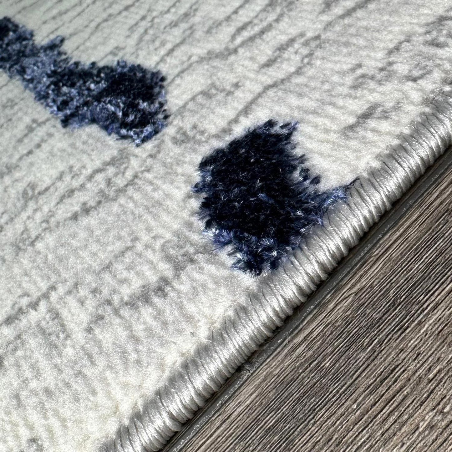 Shifra Luxury Area Rug in Gray with Navy Blue Abstract Design