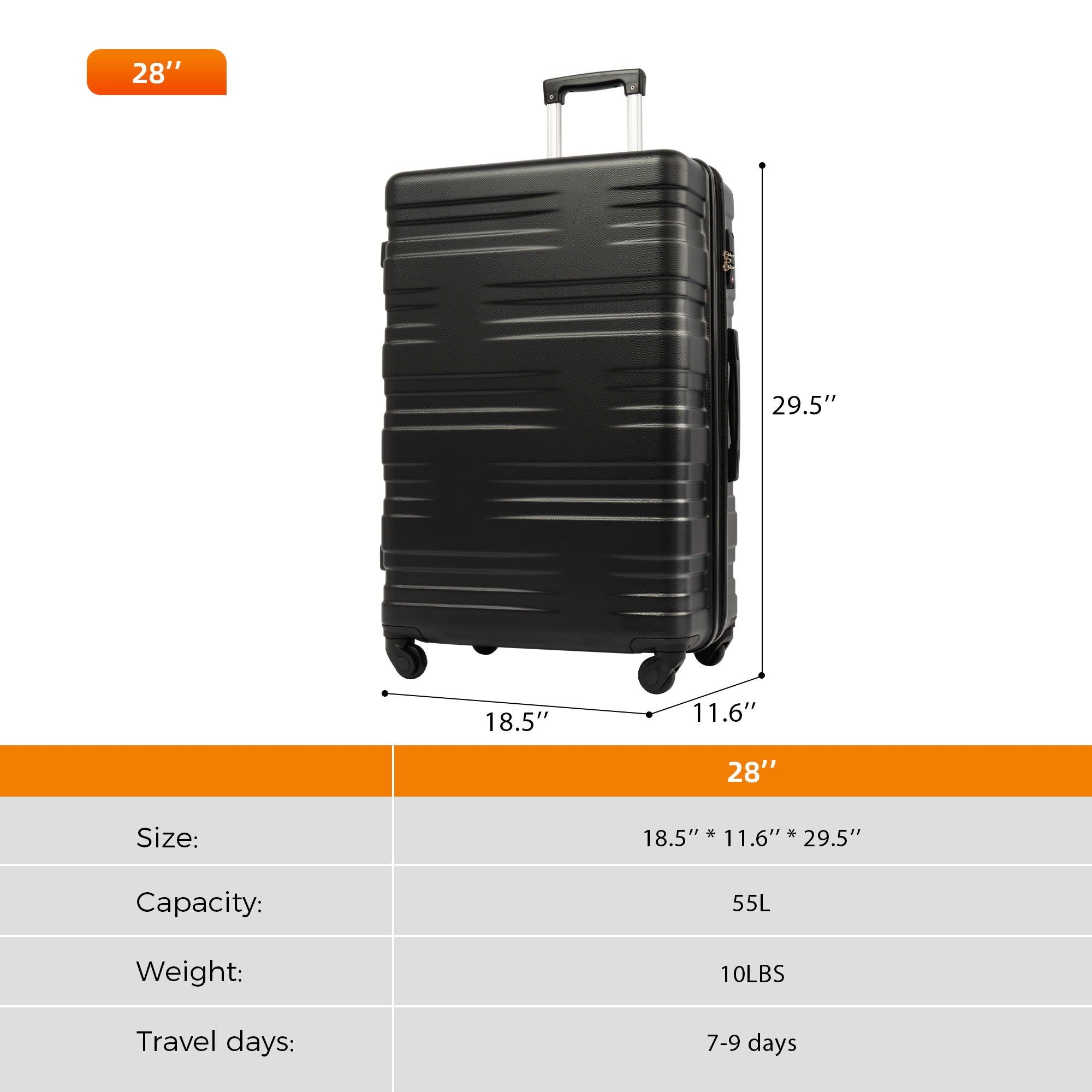 Luggage With Tsa Lock Spinner Wheels Hardside Expandable Luggage Travel Suitcase Check In Luggage ABS 28"