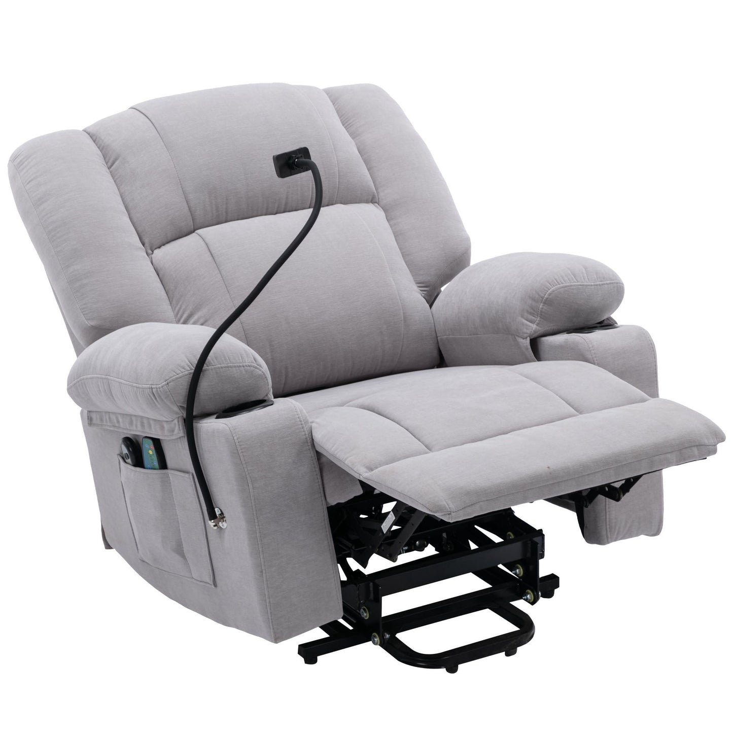 Power Lift Recliner Chair Electric Recliner for Elderly Recliner Chair with Massage and Heating Functions, Remote, Phone Holder Side Pockets and Cup Holders for Living Room, Grey