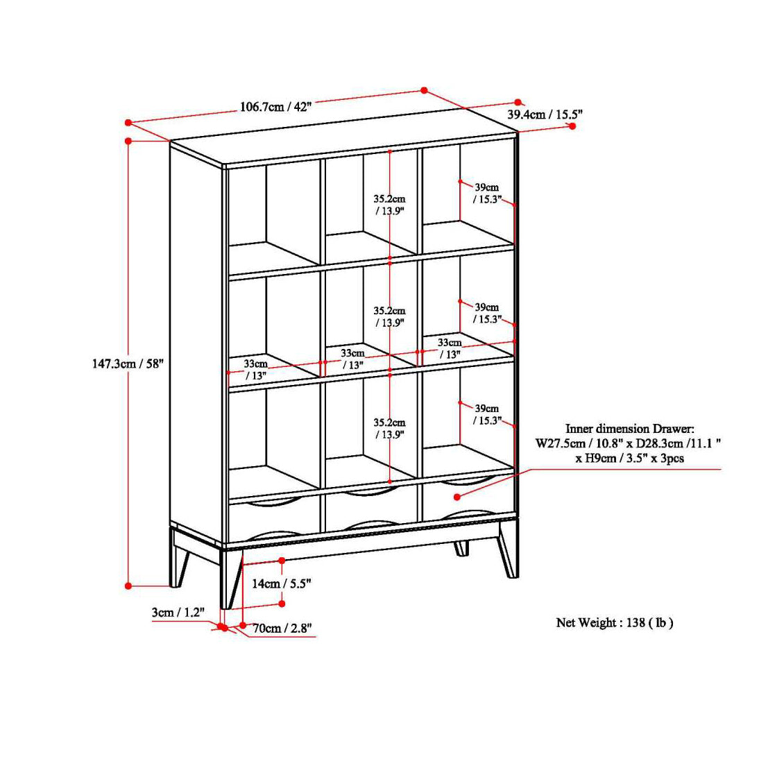 Harper - Cube Storage with Drawers - Walnut Brown