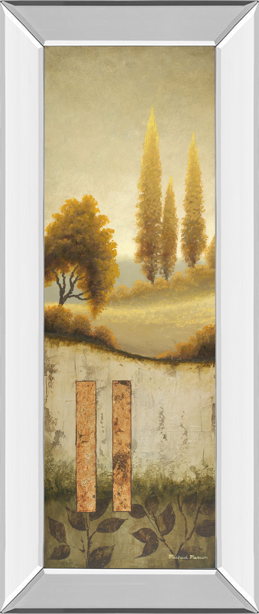Beyond The Village By Michael Marcon - Mirror Framed Print Wall Art - Beige