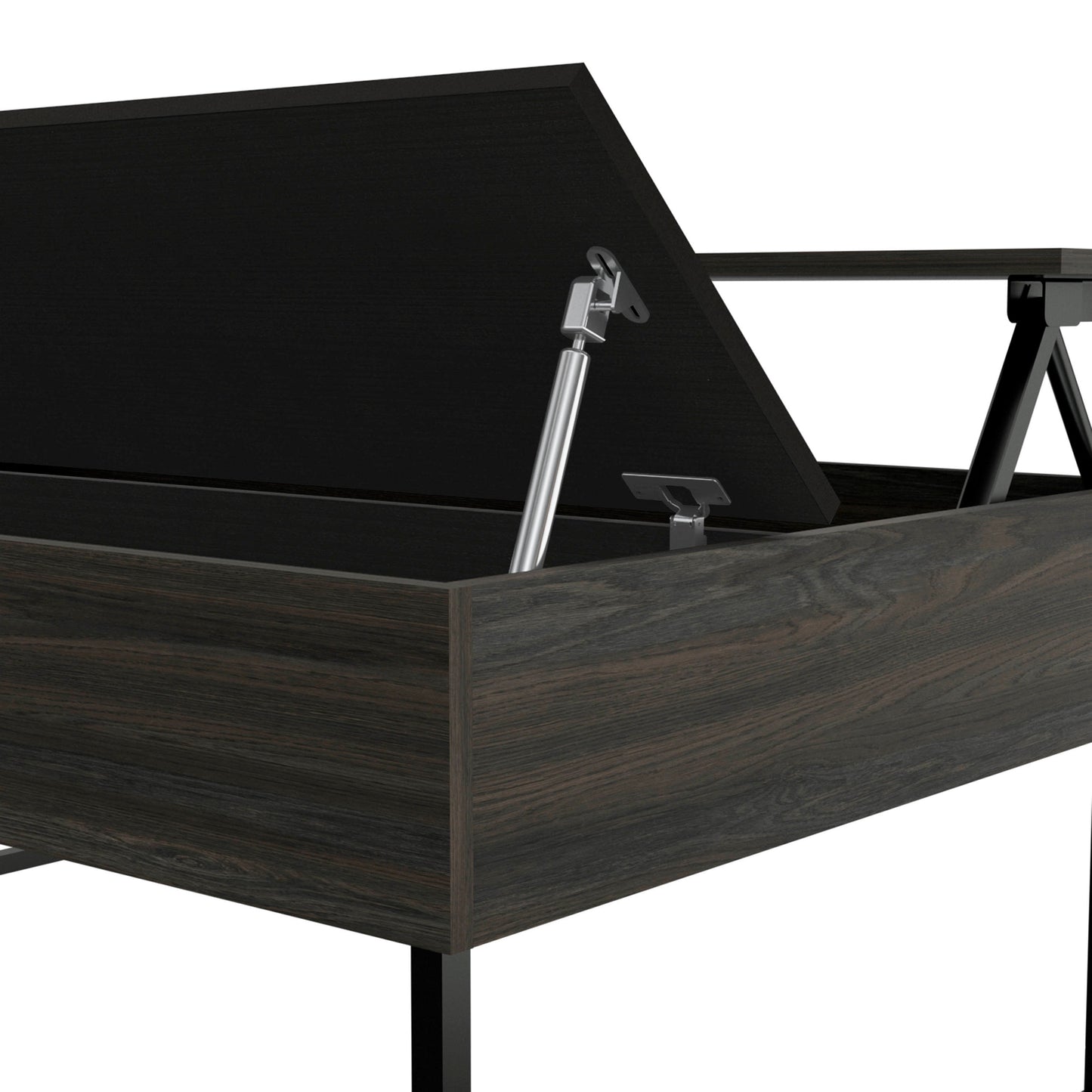 Lift Top Coffee Table Wuzz, Two Legs, Two Shelves, Carbon Espresso / Black Wengue Finish