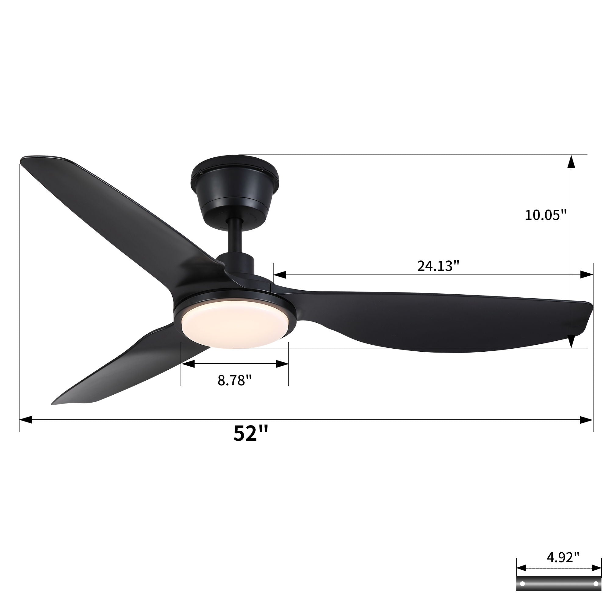 Outdoor Waterproof Ceiling Fan With Light And Quiet DC Motor, Blades For Bedroom - Black