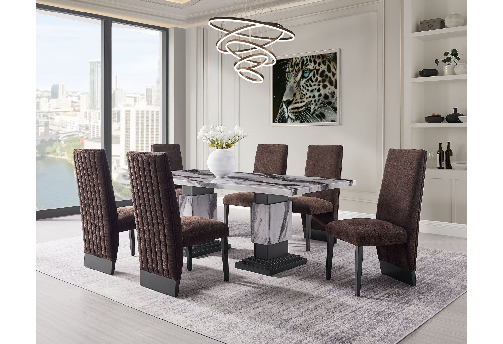 D12 - 7 Piece Dining Room Set (Dining Table And 6 Dining Chairs) - Black / Brown