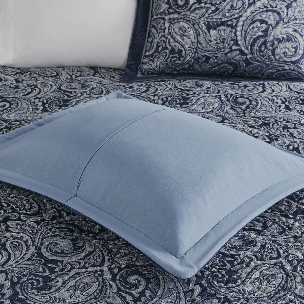 Aubrey - 5 Piece Jacquard Bedspread Set With Throw Pillows - Blue