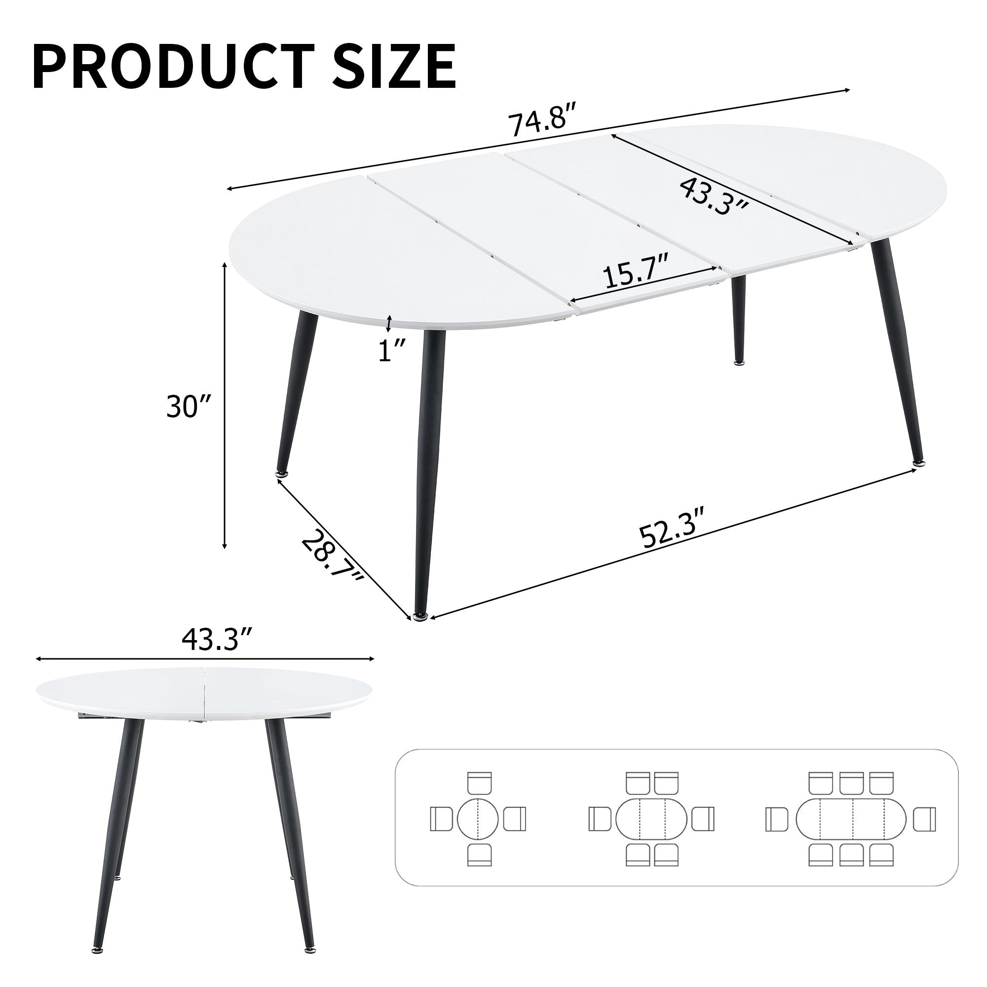 Pull Out Dining Table, Round Design - White