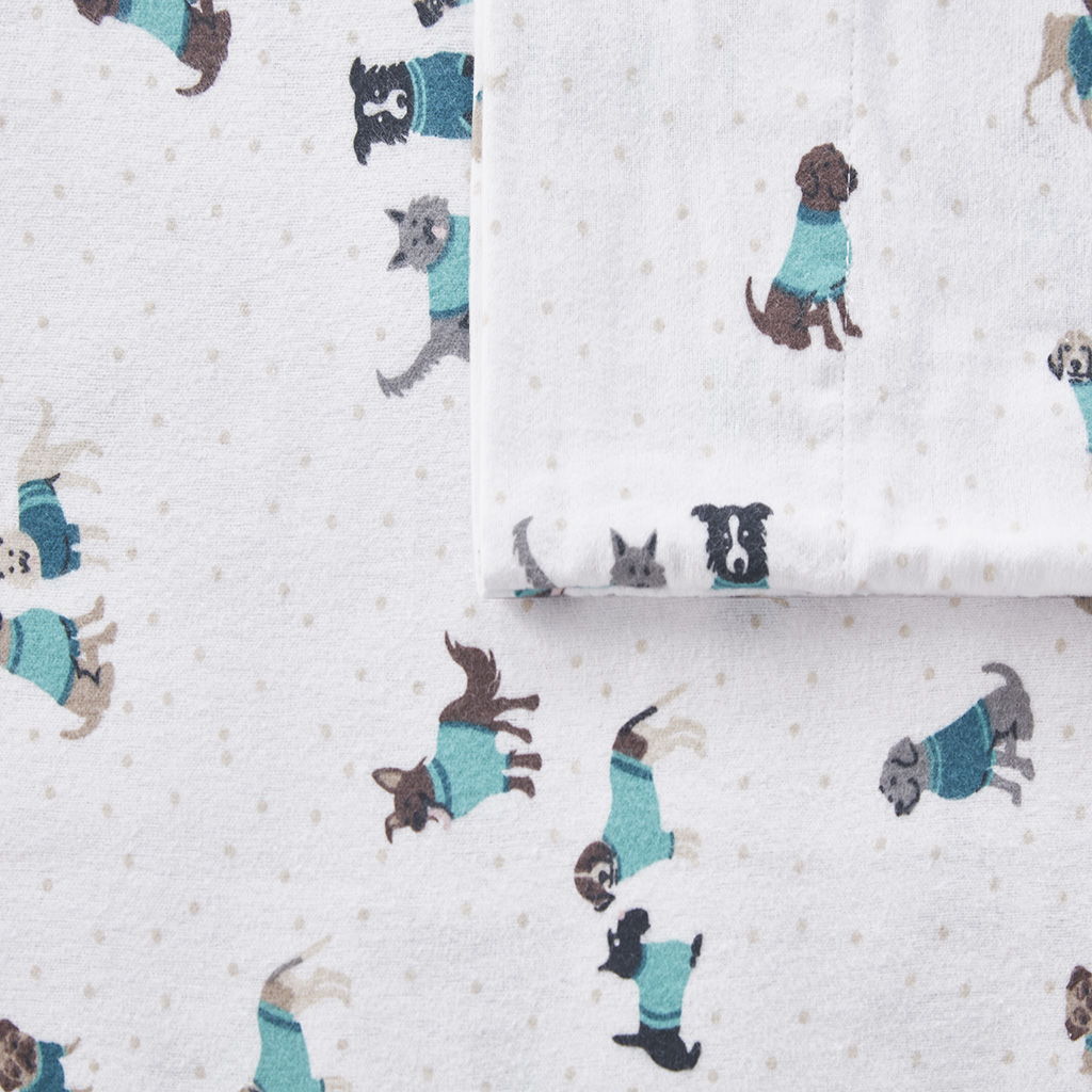 Cozy Soft - Twin Long Novelty Print Sheet Set - Teal Dogs