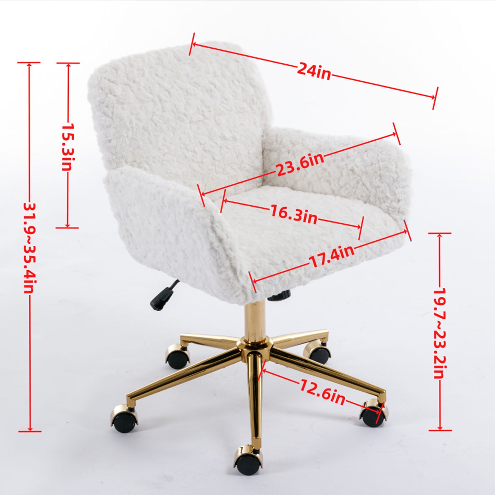 Office Chair, Artificial Rabbit Hair Home Office Chair With Golden Metal Base, Adjustable Desk Chair Swivel Office Chair, Vanity Chair