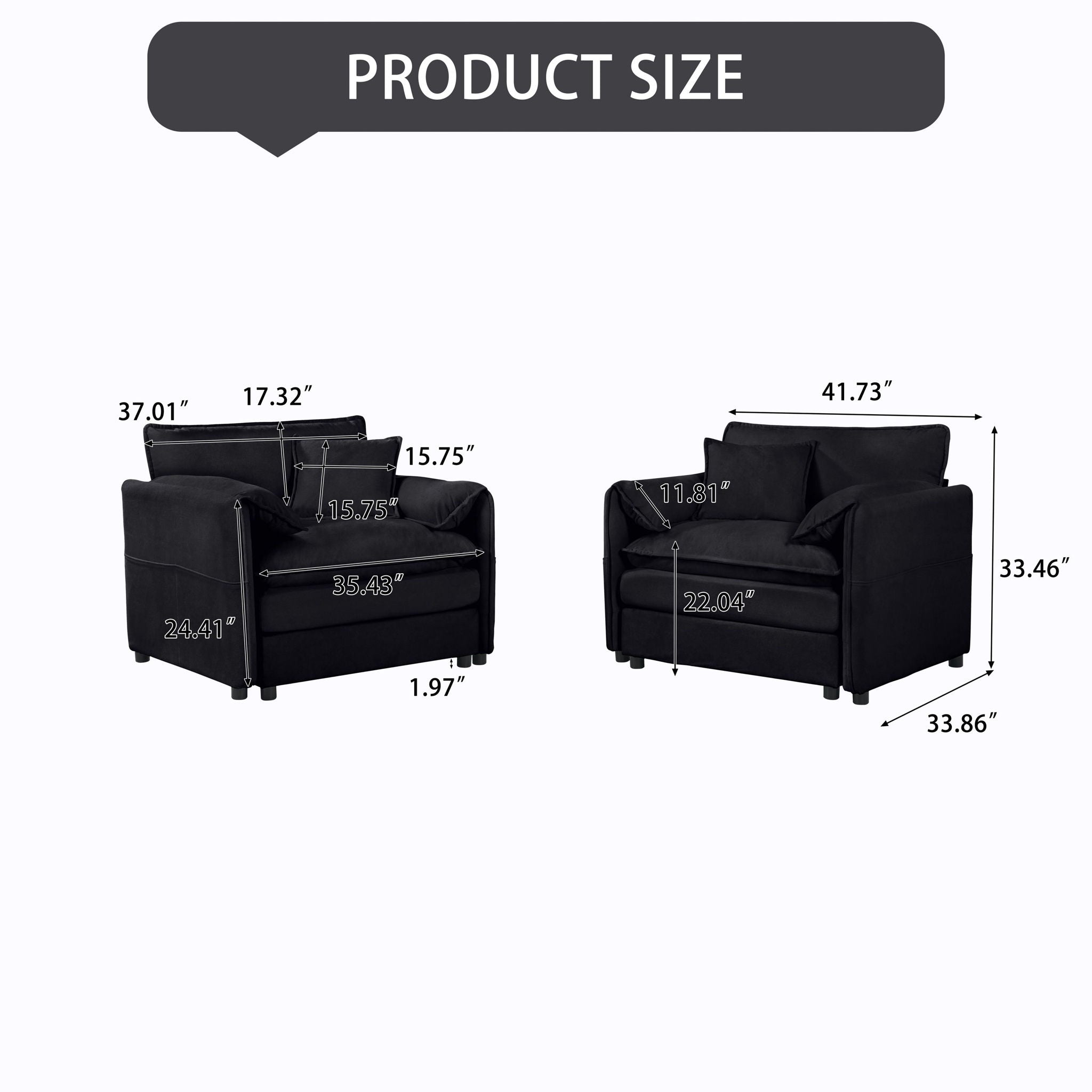 Modern Oversized Accent Chair, Comfy Single Sofa With Large Seat (Set of 2)