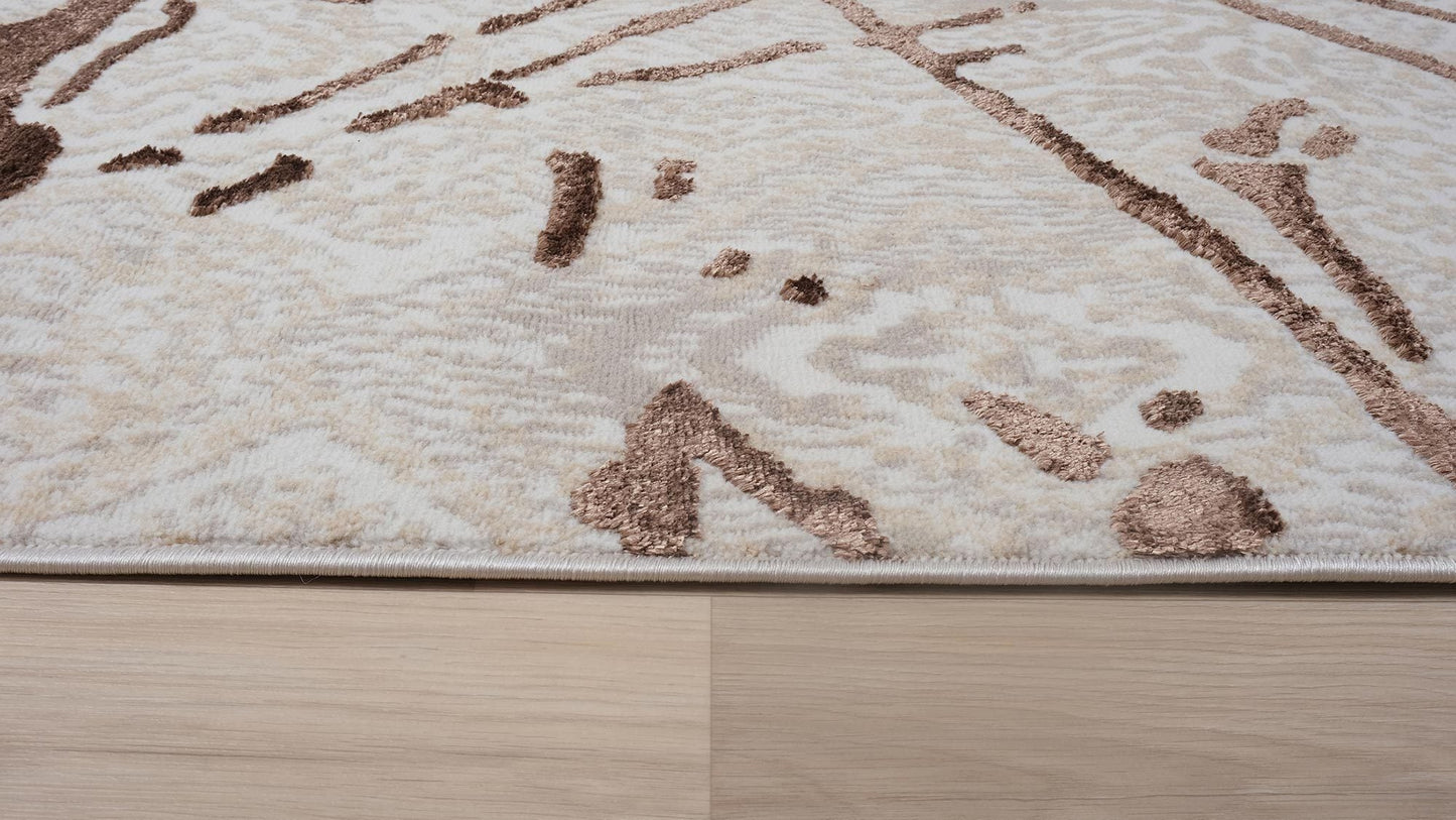 Shifra Luxury Area Rug in Beige and Gray with Bronze Abstract Design