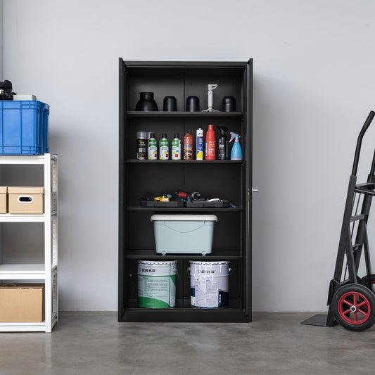 Metal Storage Cabinet,Steel Storage Cabinet with 2 Doors and 4 Adjustable Shelves,Black Metal Cabinet with Lock,72"Tall Steel