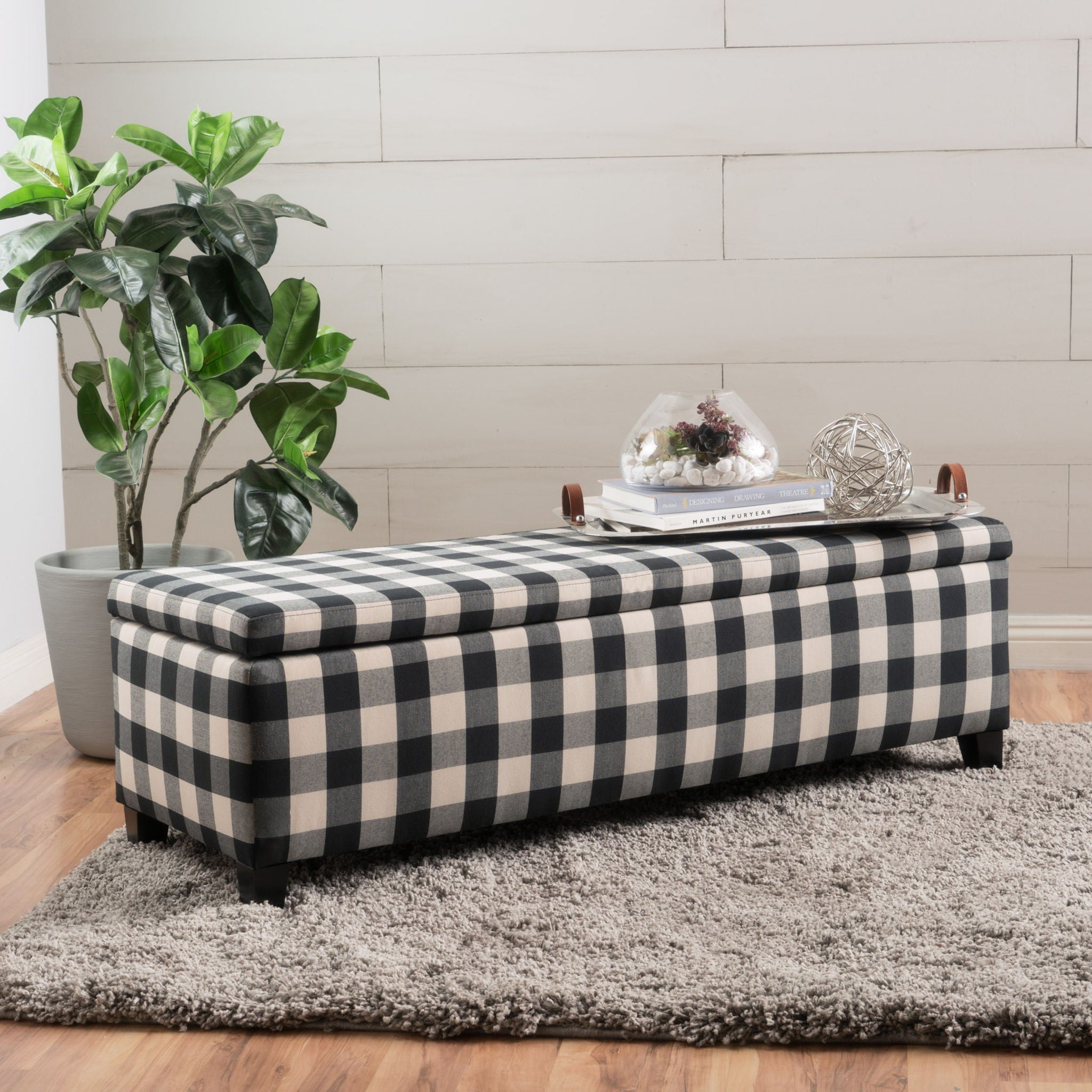 Contemporary Storage Ottoman With Seating And Storage - Black