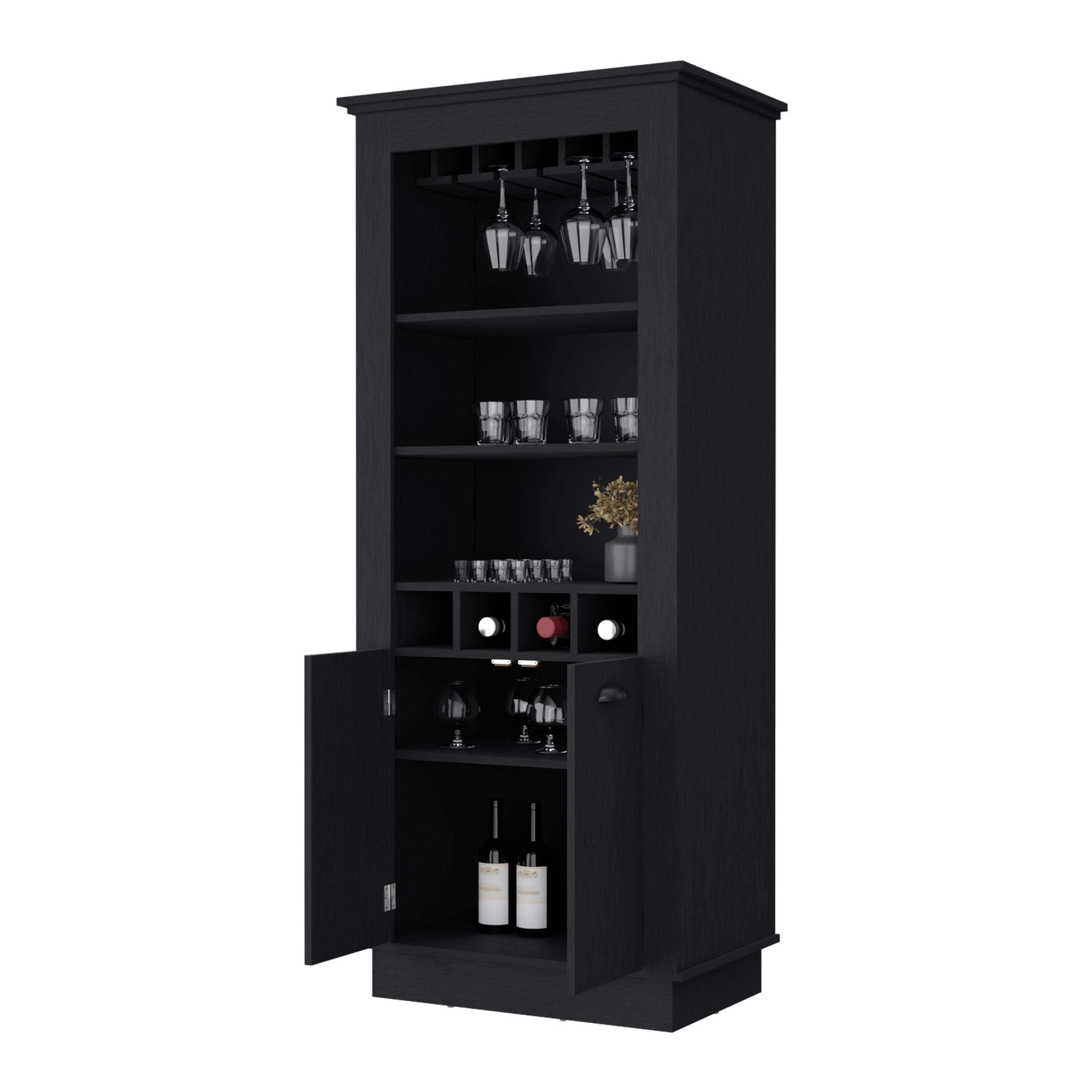 Tyler Black 4-Built In Wine Rack Bar Cabinet