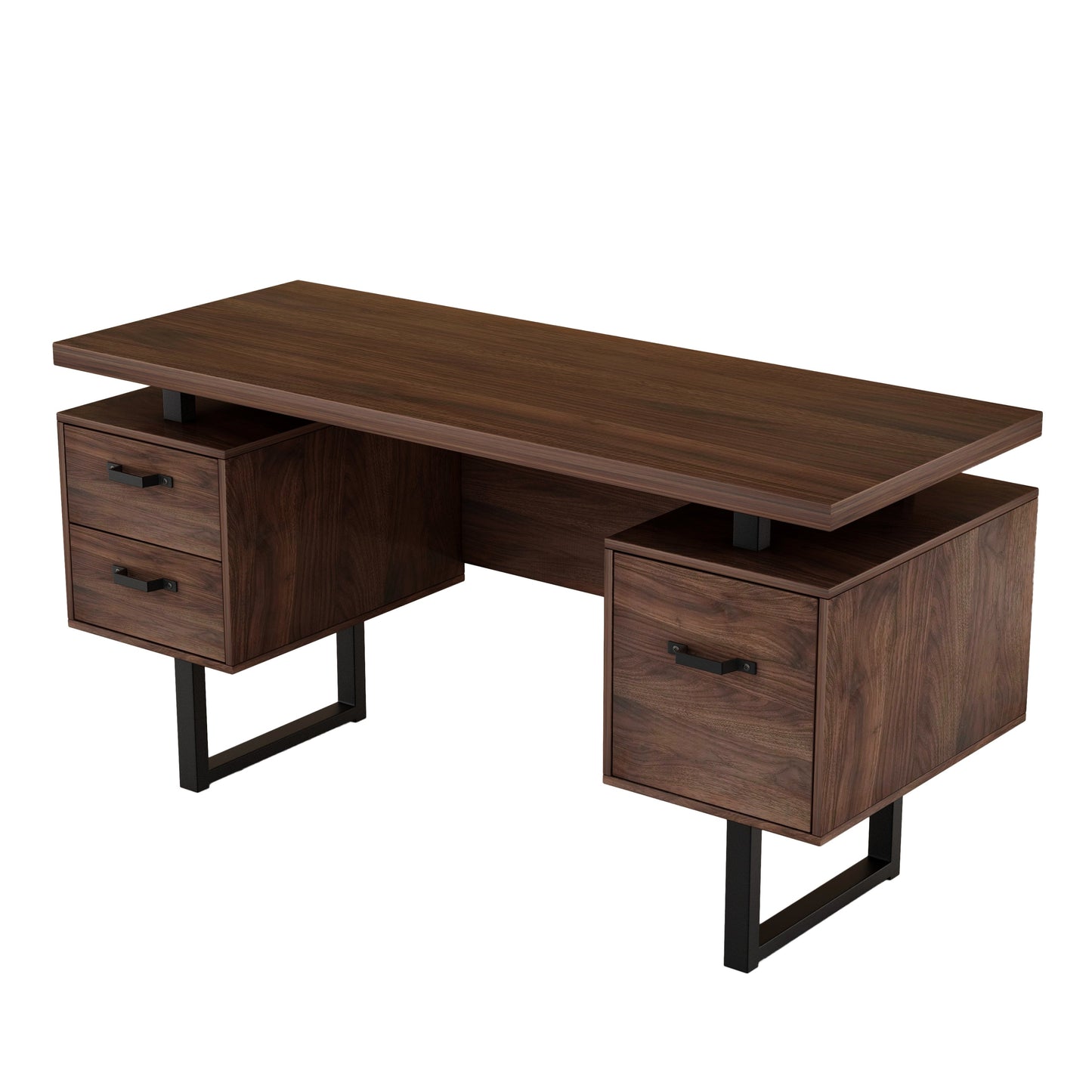 Home Office Computer Desk with Drawers/Hanging Letter-size Files, 59 inch Writing Study Table with Drawers